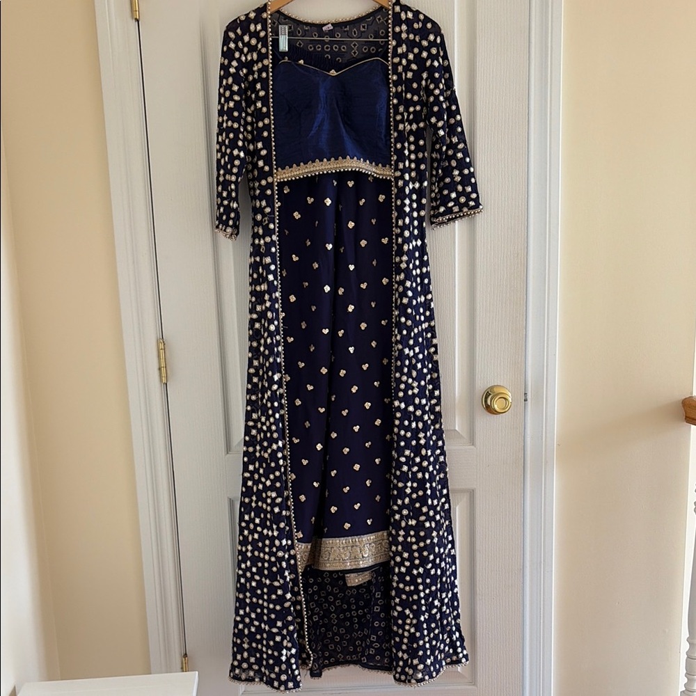 Navy and Gold Embellished Palazzo Pant set